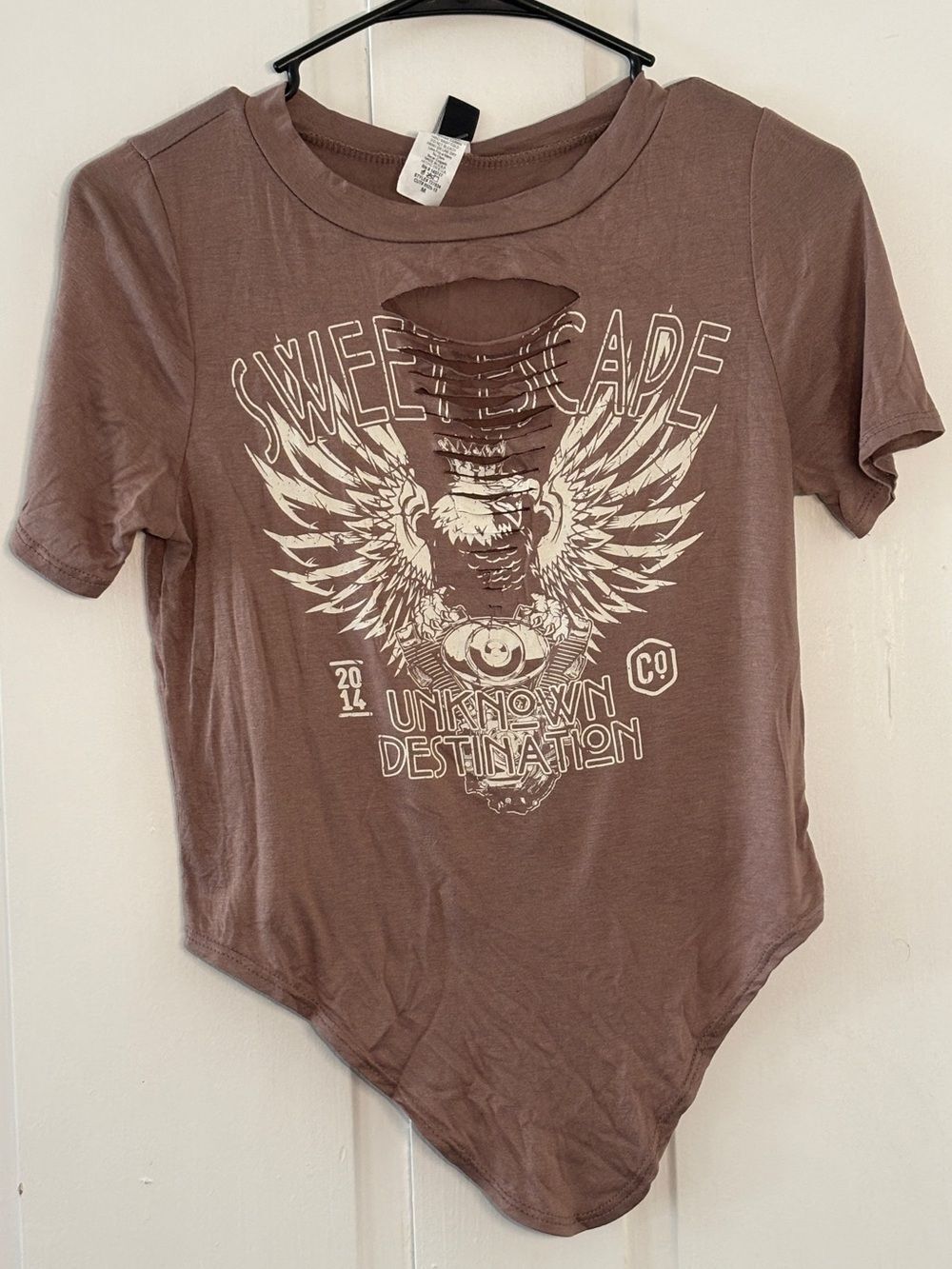 Windsor Brown Sweet Escape Unknown Destination Graphic Short-Sleeve Grunge Tee